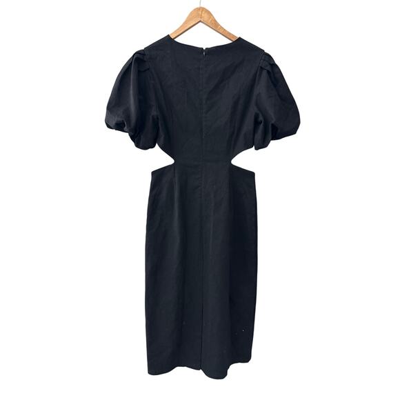 Moodie Crew Neck Puff Sleeve Cutout Midi Dress Black Size Large - Picture 4 of 10